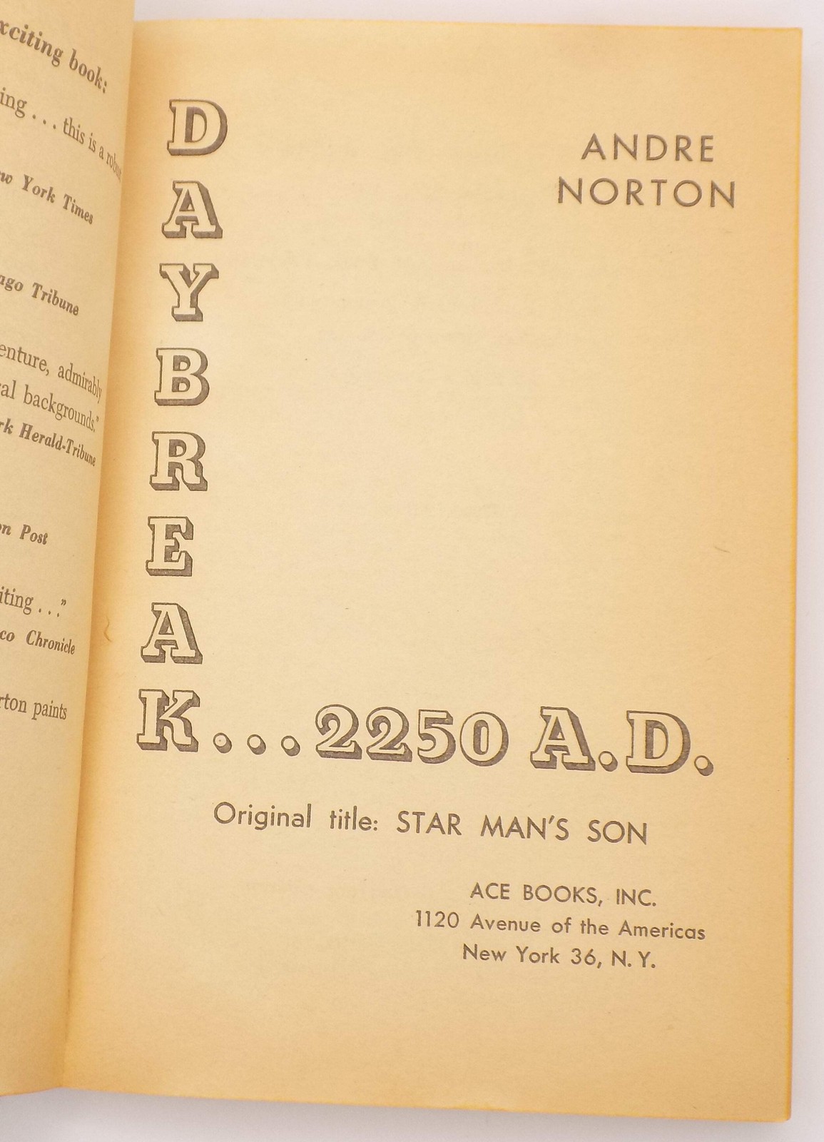 Daybreak – 2250 A.D. by Andre Norton [3rd Printing] ACE Books, 1952