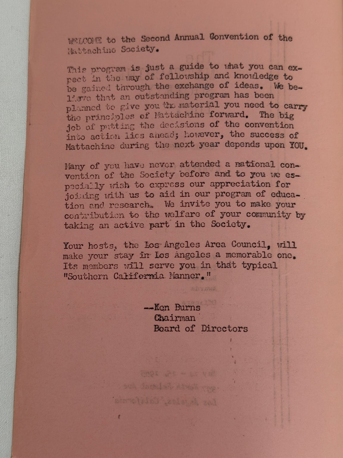 Mattachine Society Second Annual Convention Program 1955 LGBTQ History