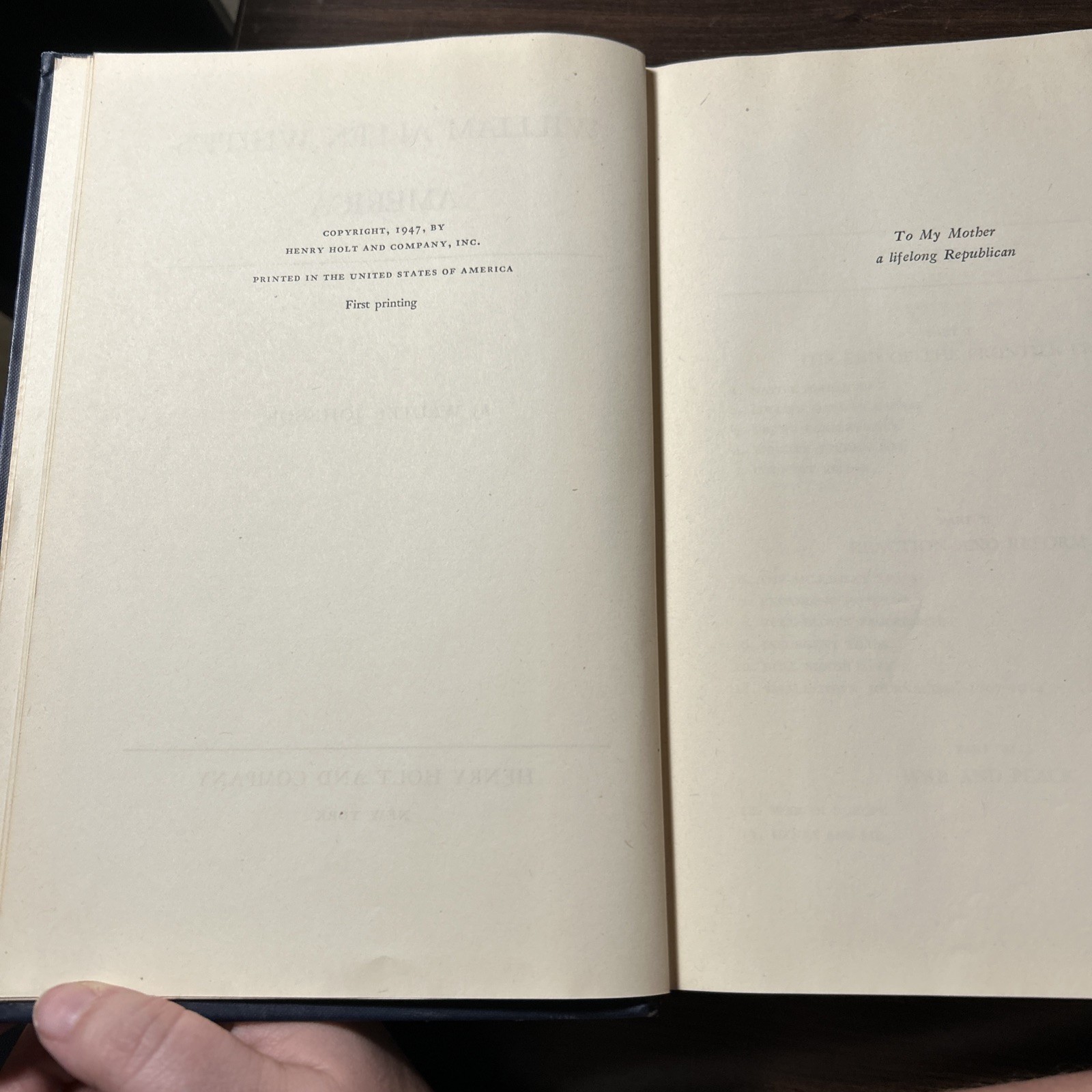 1947 William Allen White’s America Walter Johnson 1st Printing Henry Holt