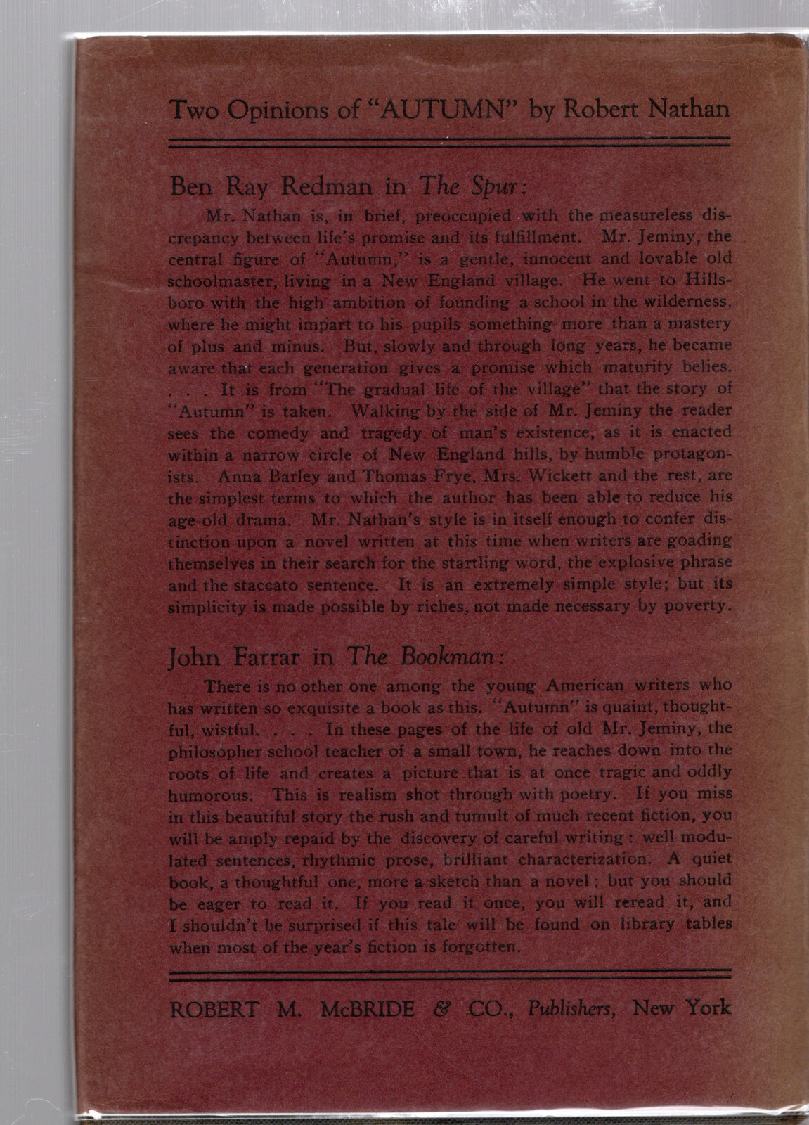 Robert Nathan. YOUTH GROWS OLD. Robert McBride, 1922. first edition