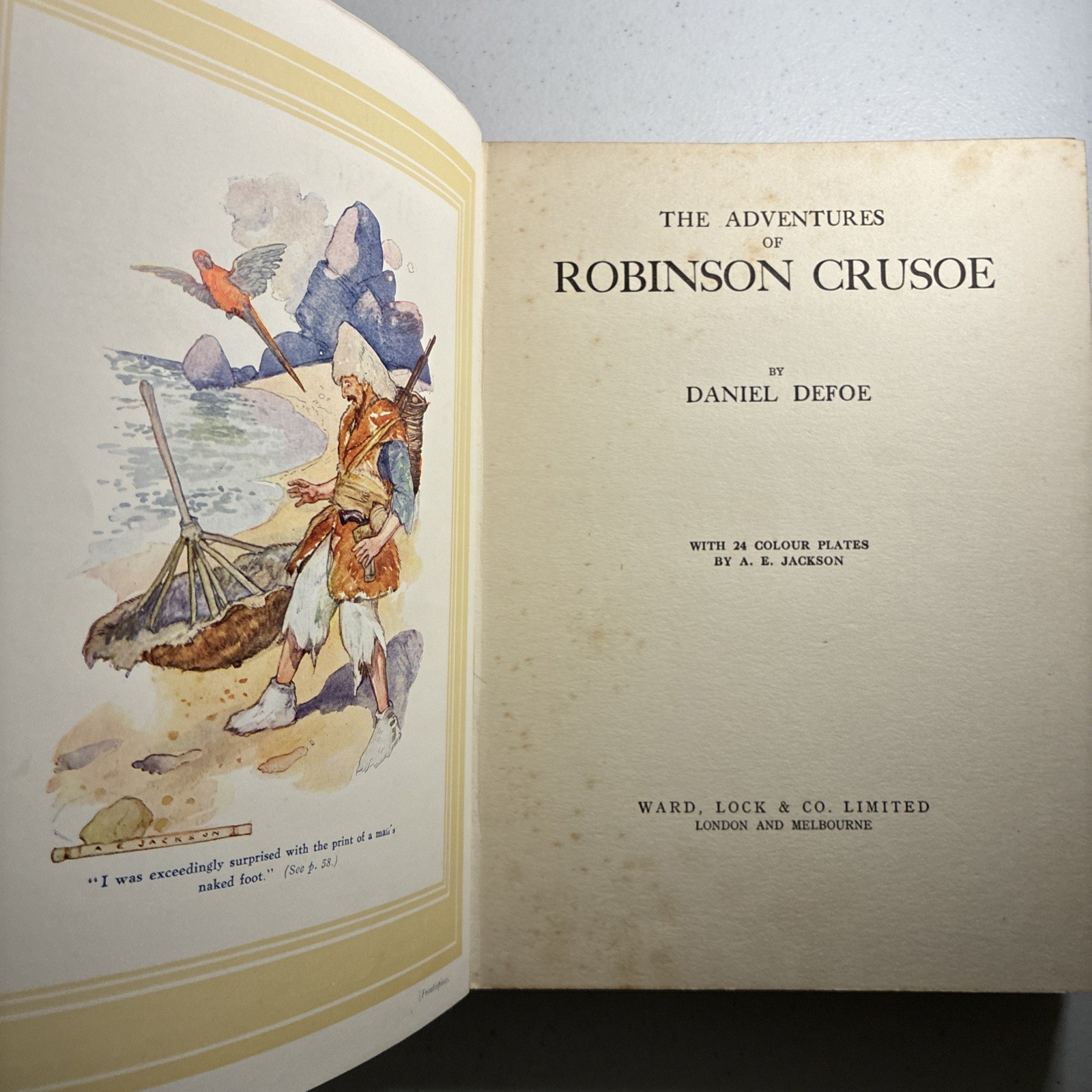 Robinson Crusoe Daniel Defoe AE Jackson 24 Color Plates Vintage Hardcover Book