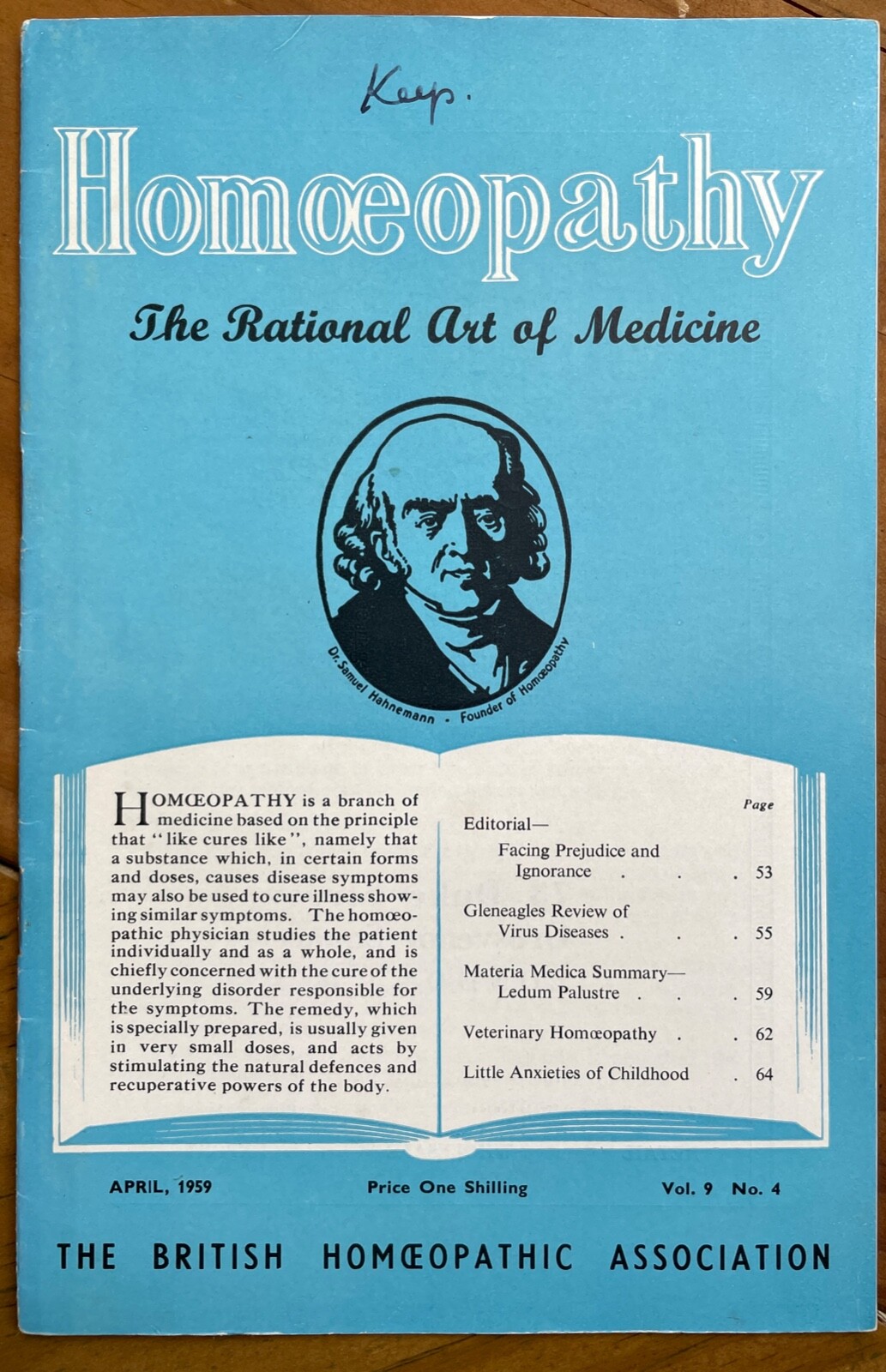 HOMOEOPATHY: BRITISH HOMOEOPATHIC ASSN – ALTERNATIVE NATURAL MEDICINE April 1959