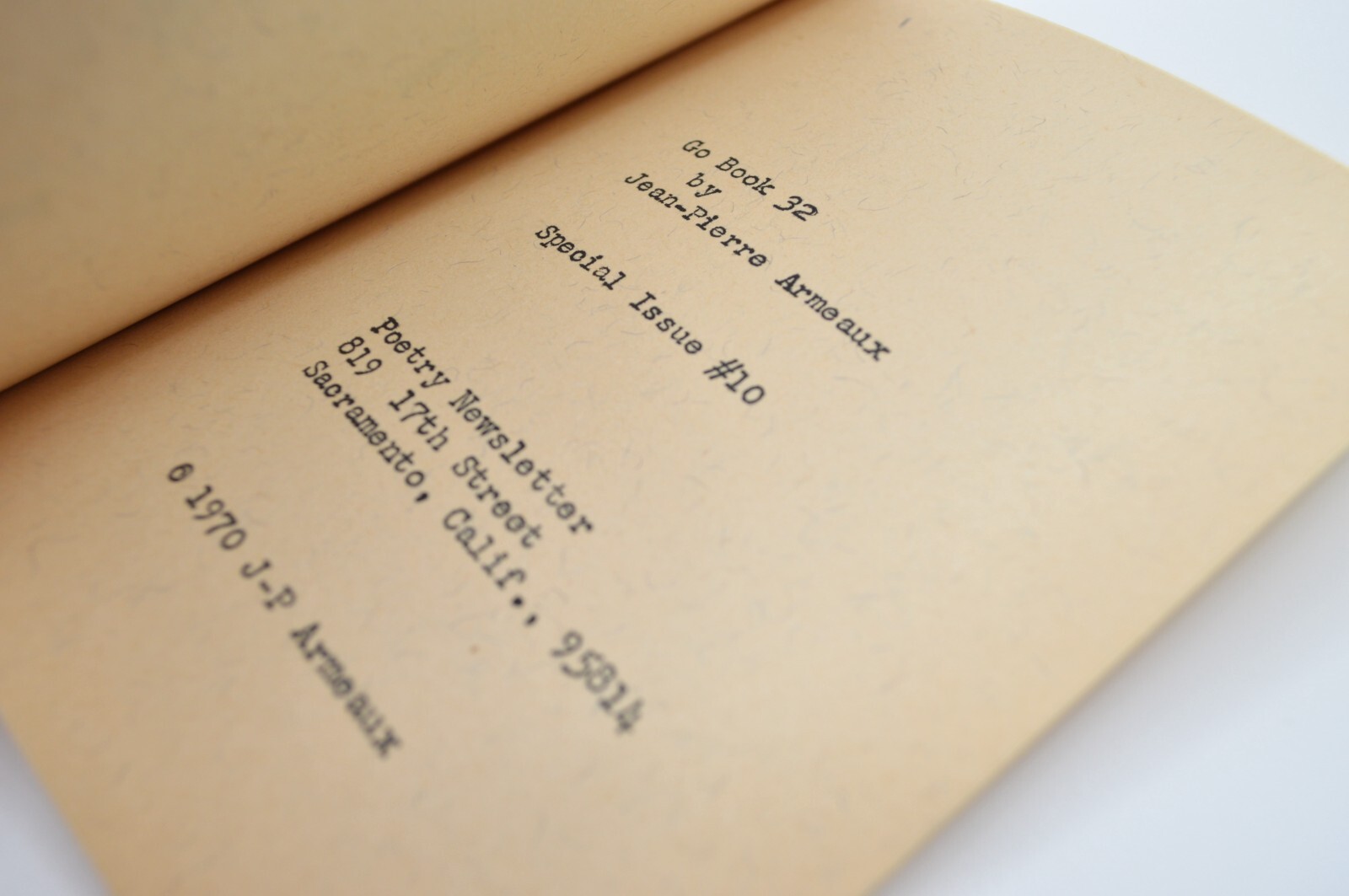 Go Book #32, Jean-Pierre Armeaux, Special Issue #10, Mimeograph, Concrete, 1970
