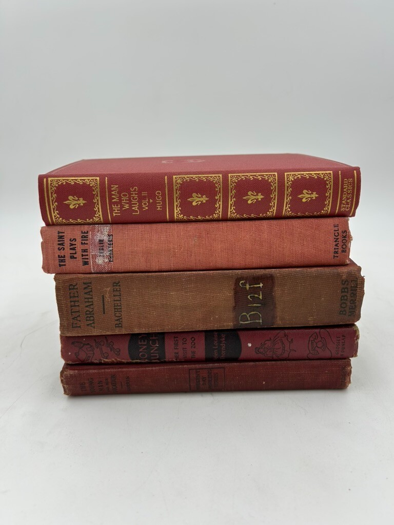 Vintage Book Lot of 10 RED Old Antiquarian Rare Decoration Hardcover Books