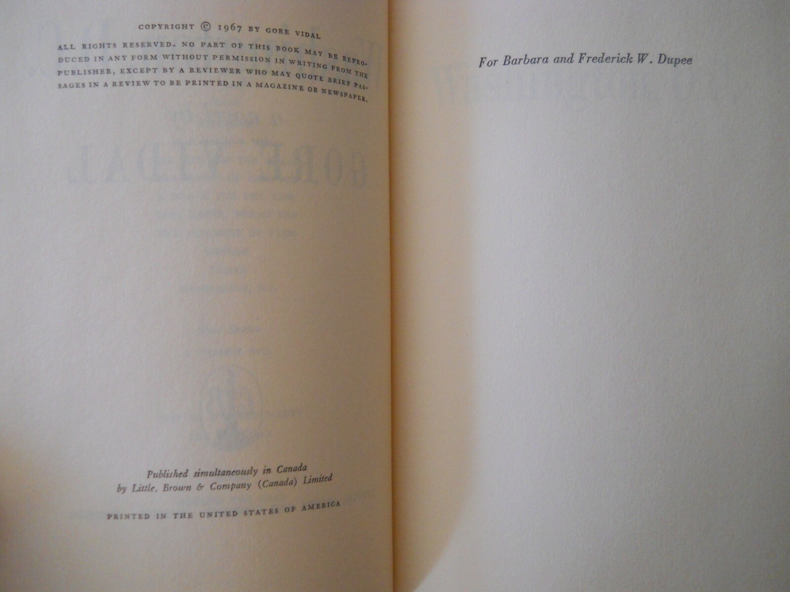WASHINGTON D.C. A NOVEL BY GORE VIDAL, VINTAGE 1967