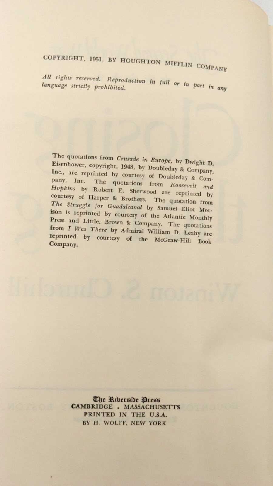 Closing the Ring Winston S. Churchill Hardcover 1951