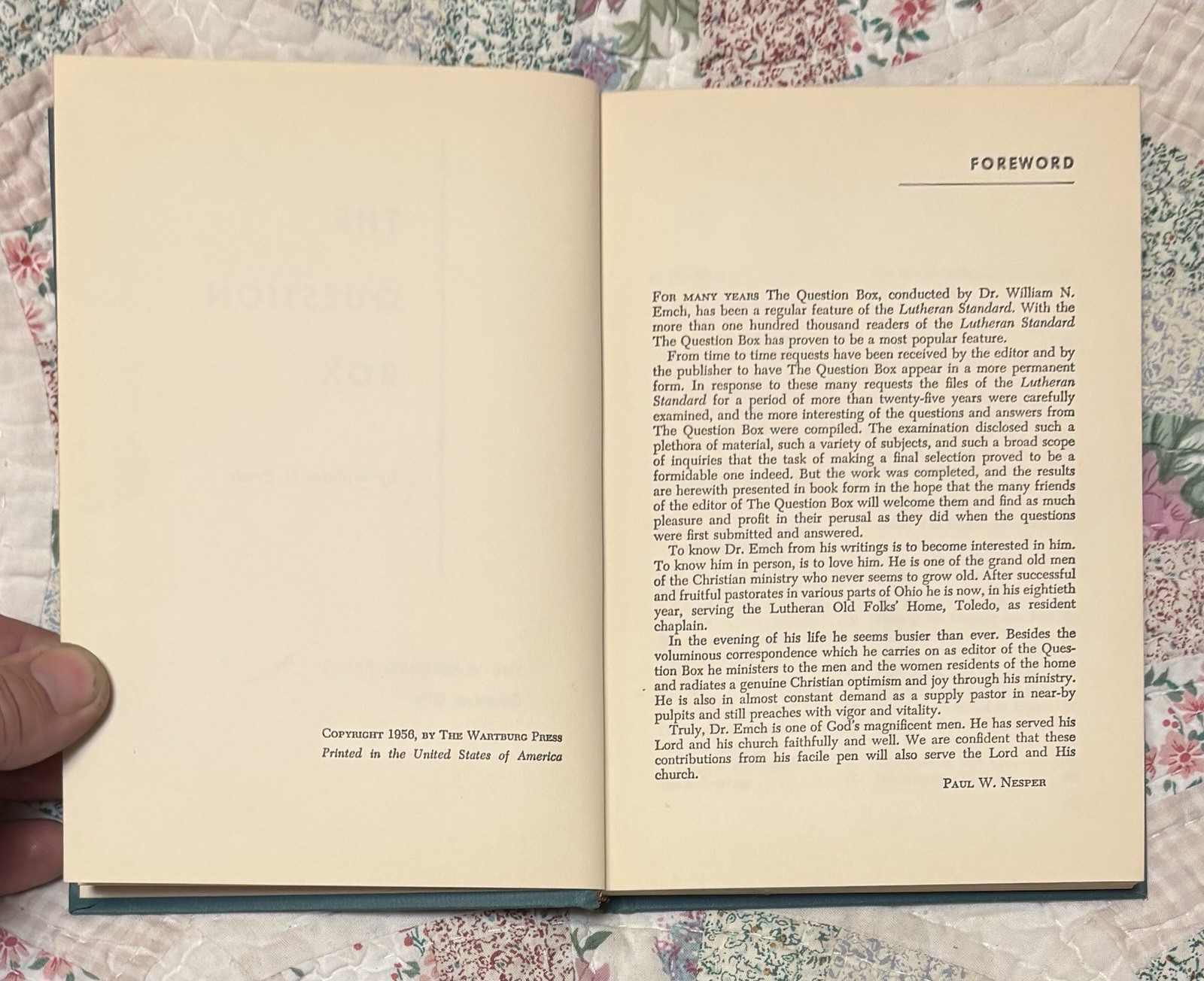 1956- First Edition “The Question Box” By: William N. Emch ~ Hardcover Book