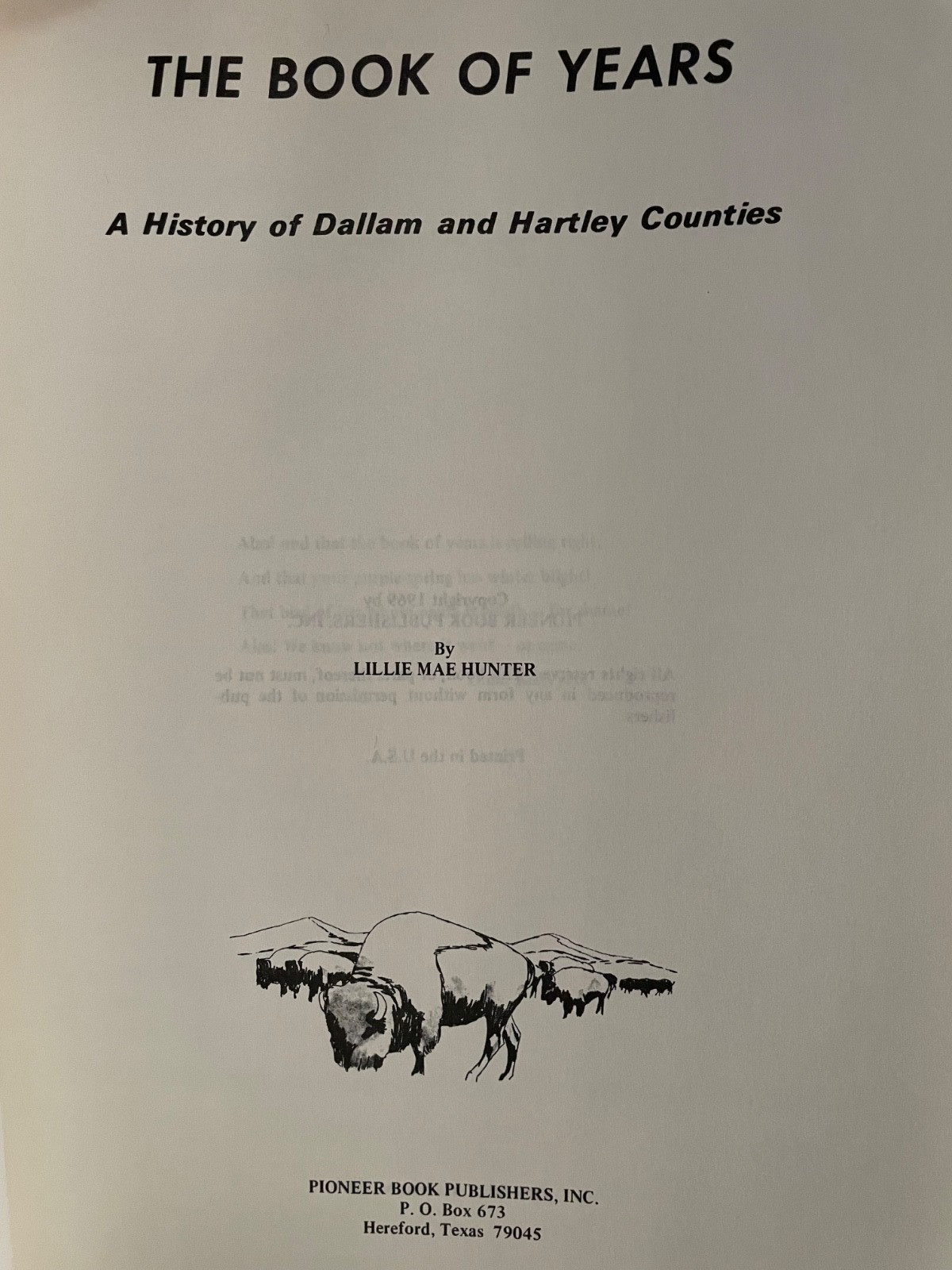 DALLAM & HARTLEY COUNTIES, A HISTORY OF 1969 SIGNED! „THE BOOK OF YEARS“