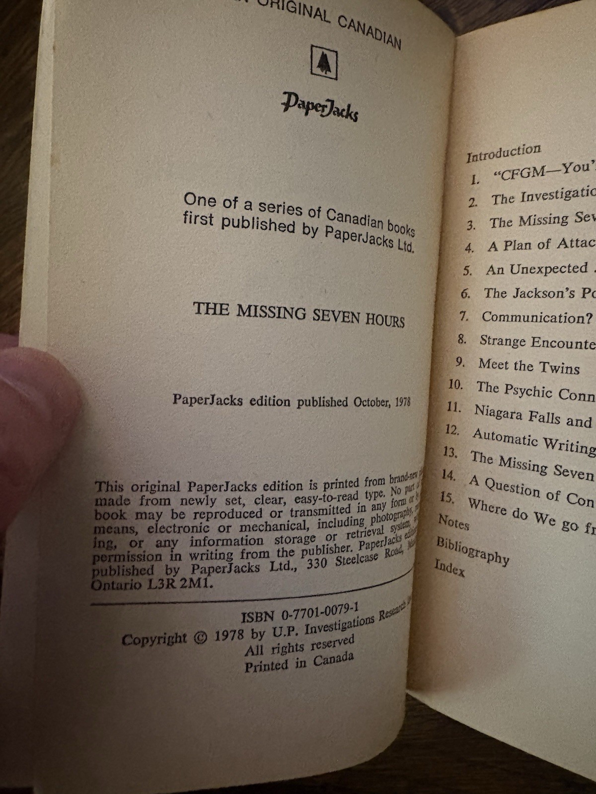 The Missing Seven Hours – David Haisell – Paperjacks PB 1978 Scarce – UFOs