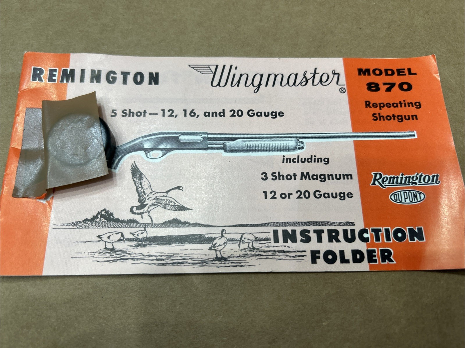 REMINGTON WINGMASTER MODEL 870 REPEATING SHOTGUN INSTRUCTIONAL MANUAL, 5 SHOT