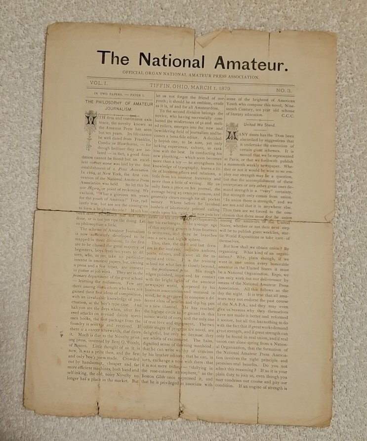 Rare – The National Amateur Press March 1, 1879 Number 3