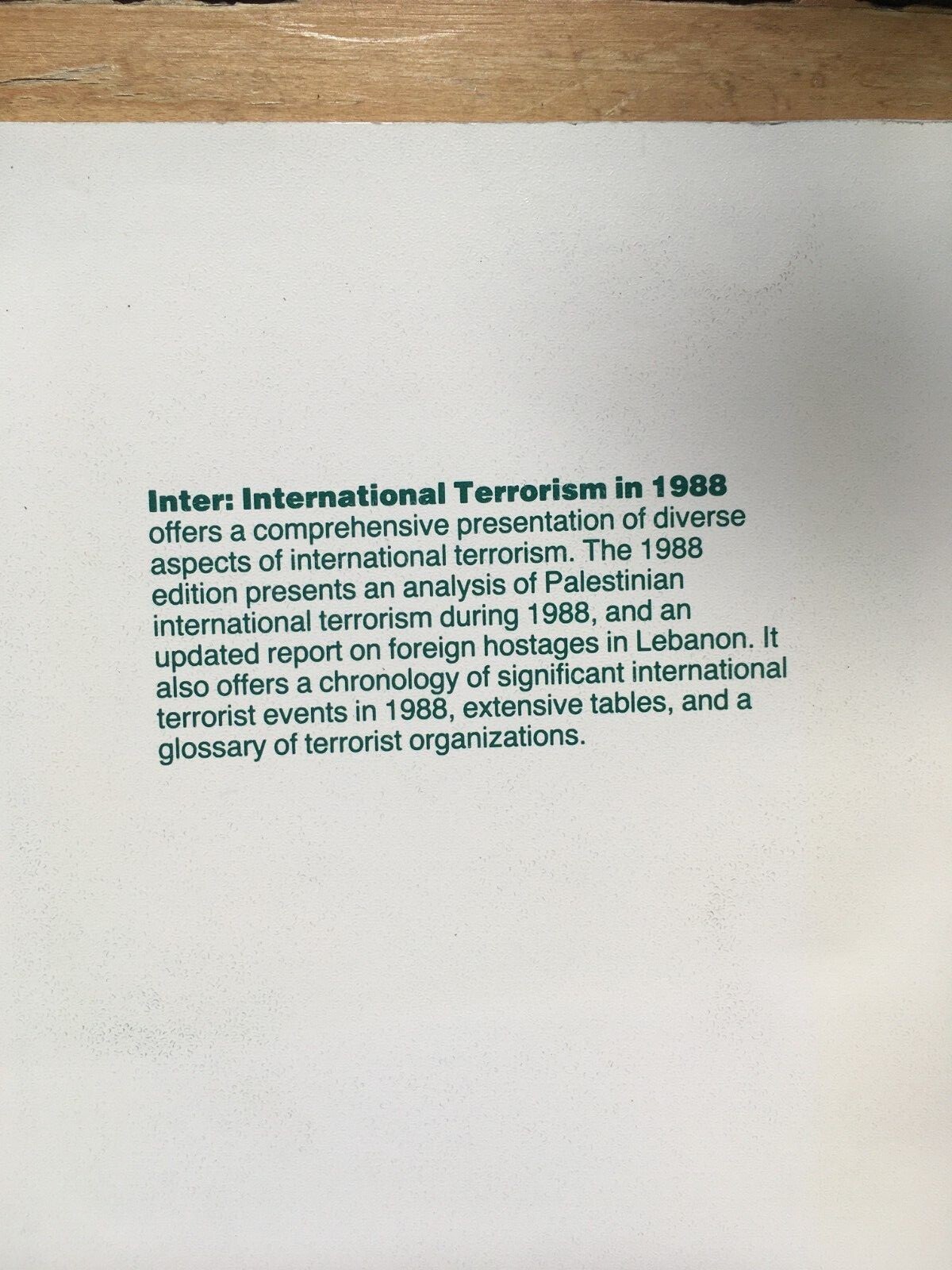 INTER International Terrorism Journal 1986 1987 1988 TERRORIST INCIDENTS STATS