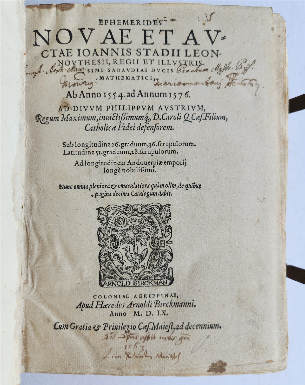 1560 Ephemerides Novae et Auctae by Joannes Stadius ANTIQUE astronomy astrology