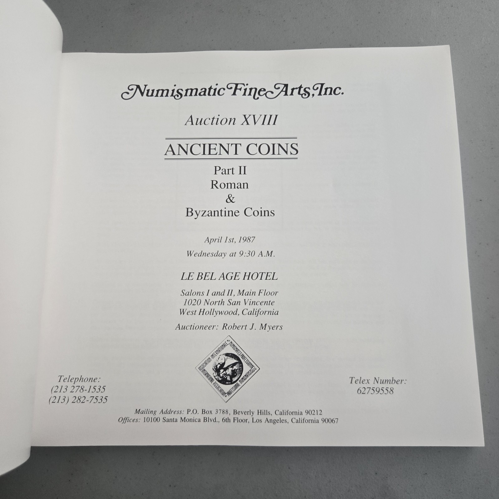 Numismatic Fine Arts Auction XVIII Ancient Coins Vtg Catalog Book 1987