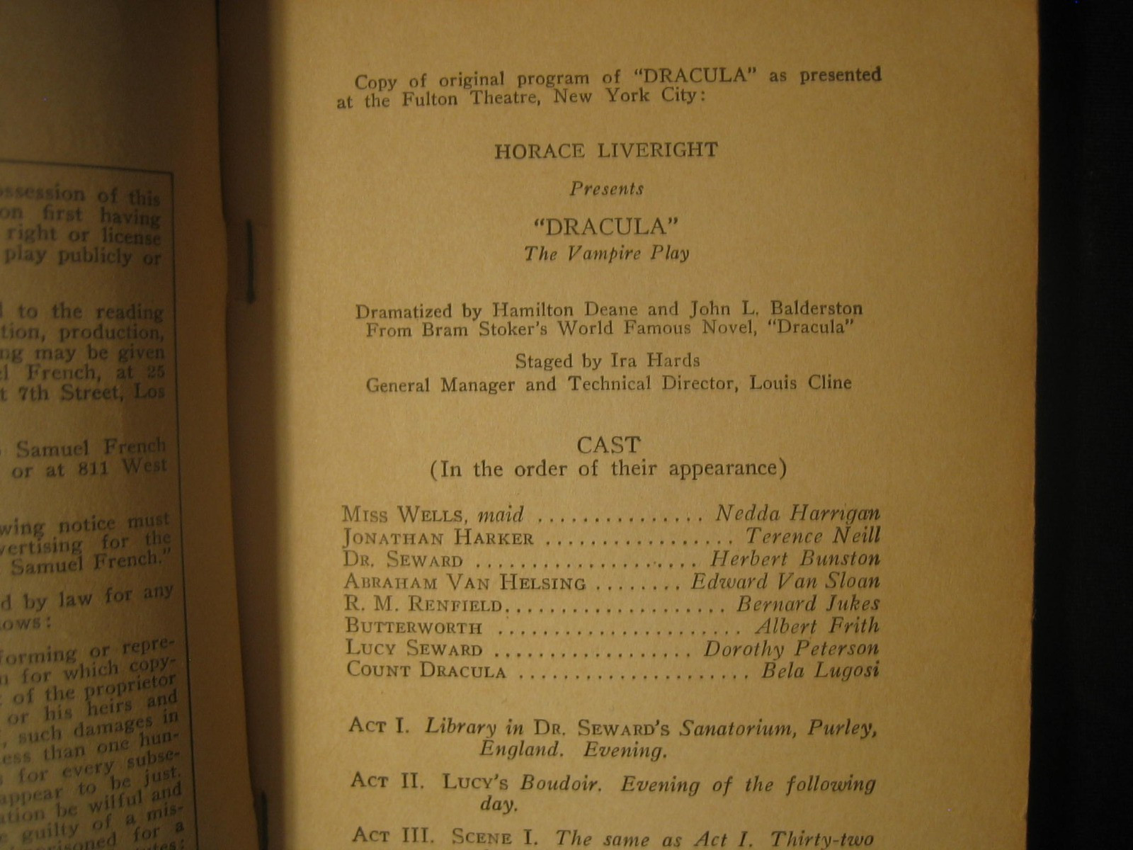 DRACULA 1933 VAMPIRE PLAY French’s Standard Library NYC Deane Balsterston Drama
