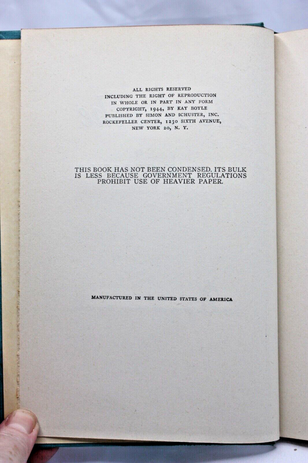 1944 Avalanche by Kay Boyle Hardcover Novel Dust Jacket 1st Ed Love & Espionage