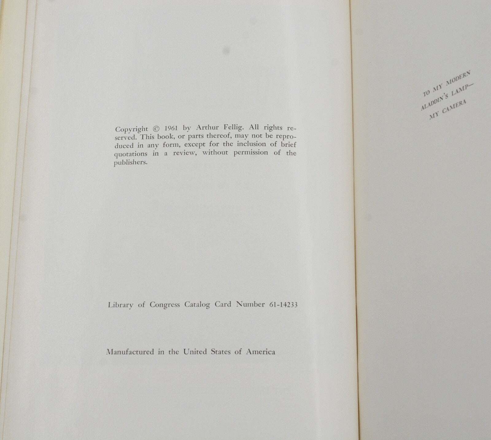 WEEGEE An Autobiography ~ First Edition 1961 ~ Street Photography Crime Scenes