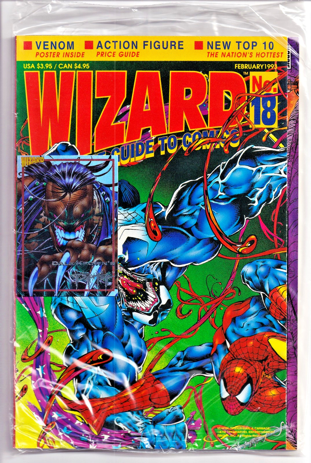 WIZARD #18 Sealed Feb 1993 Venom Poster and Pitt Trading Card Comic Book Guide