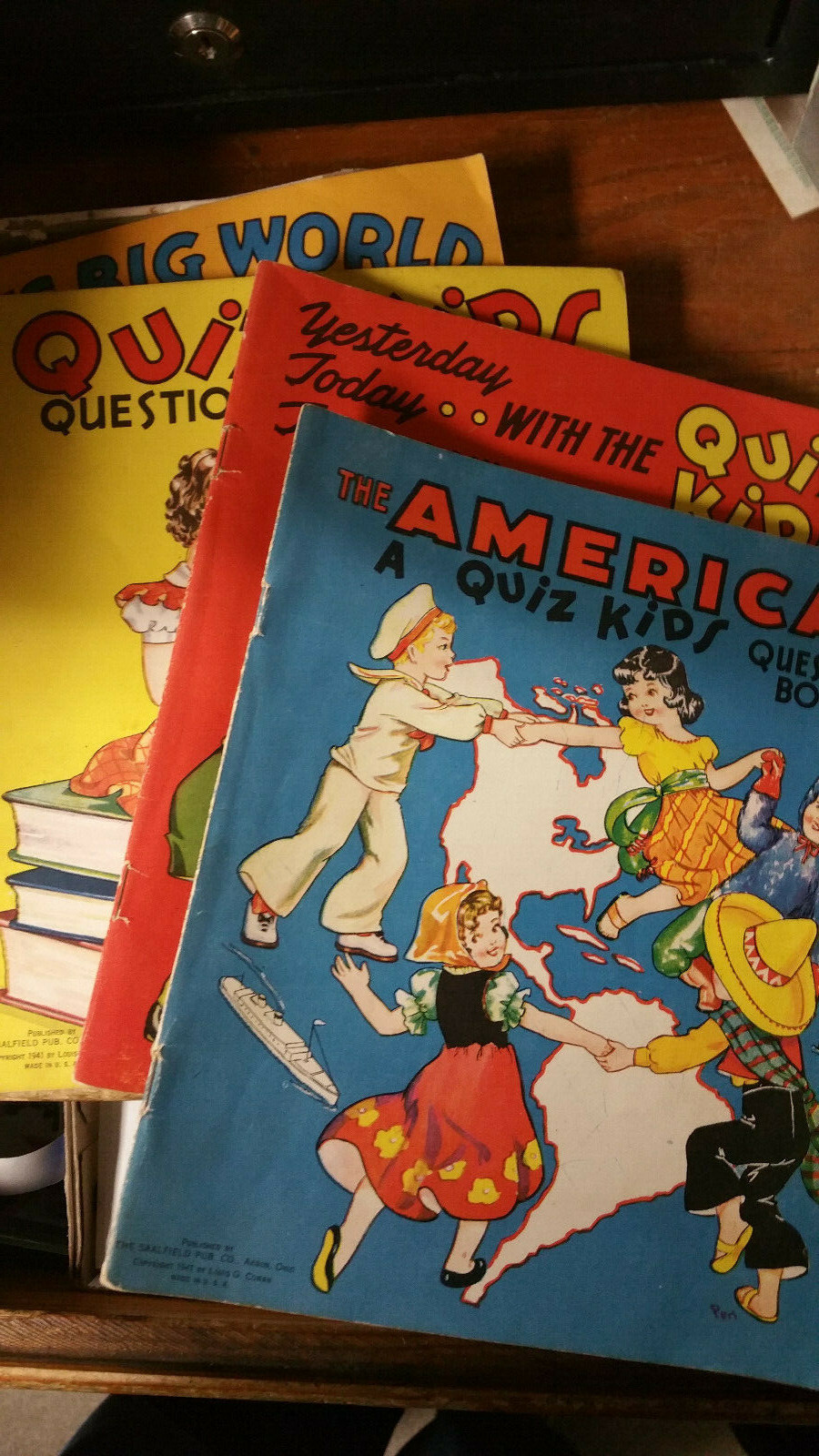 Quiz Kids, Orig. Box, 4 Books, Saalfield, 1941 Academic, History, Collectible