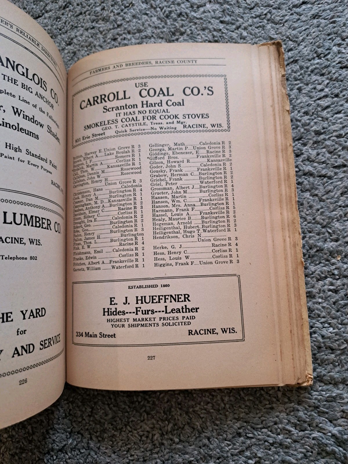 Prairie Farmer’s Directory Farmers Breeders Kenosha Racine County Wisconsin