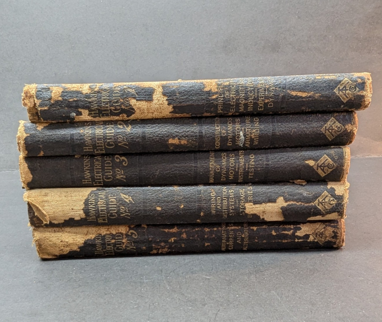 LOT OF 5 Hawkins Electrical Guide No. 1 ~ 5 Theo Audel & Co. 1914 Leather Cover