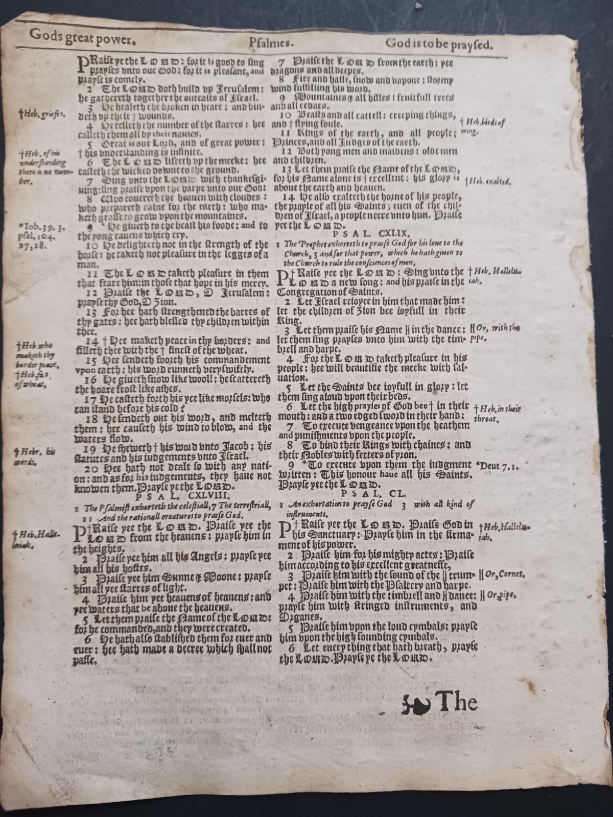 Original 1614 King James Bible Leaf 182 Psalam 144:1 to 150:6