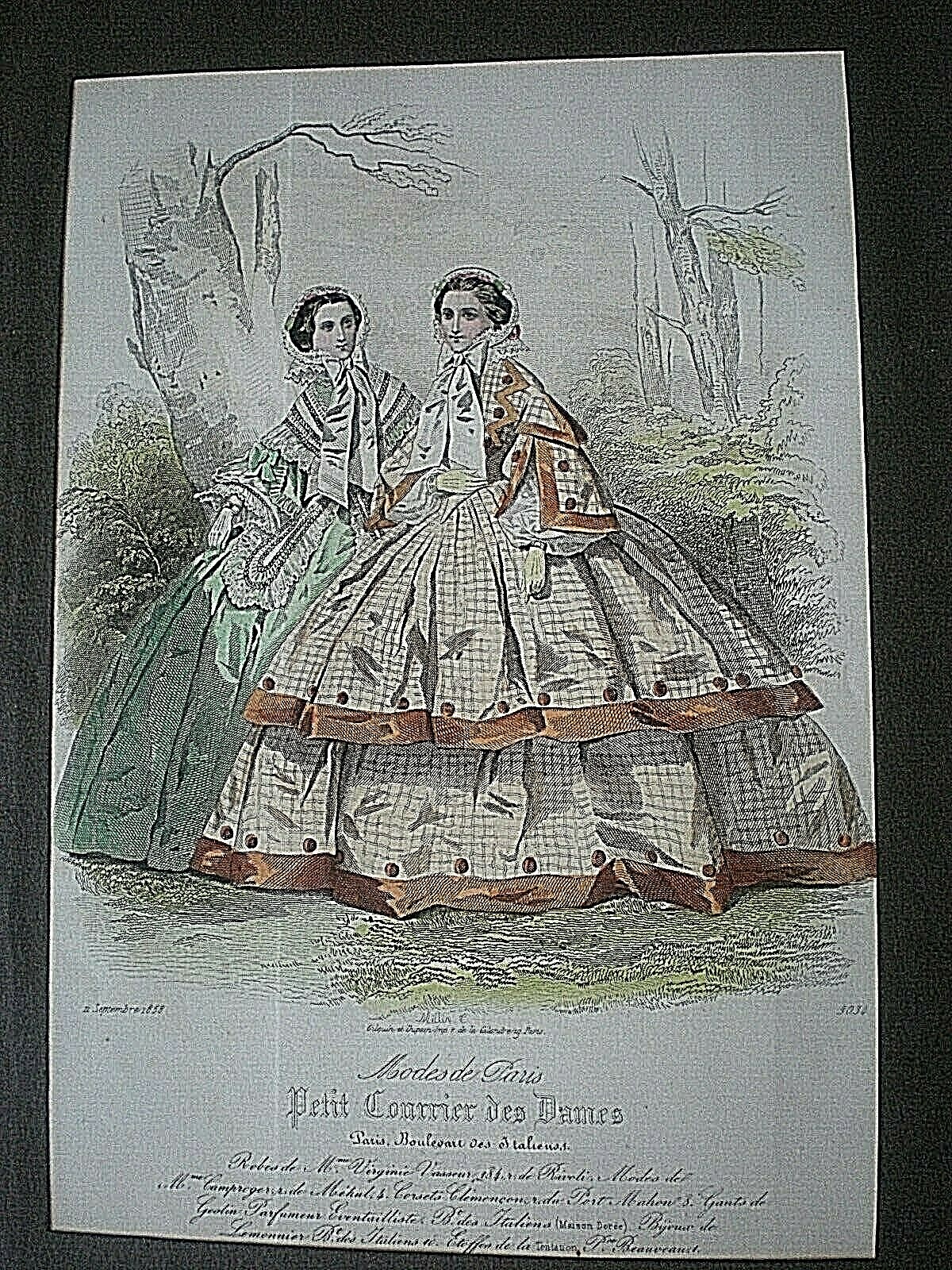 1858 FASHION PLATE COSTUME. ANTIQUE HAND COLOURED ENGRAVED PRINT 28cmX19cm (a)
