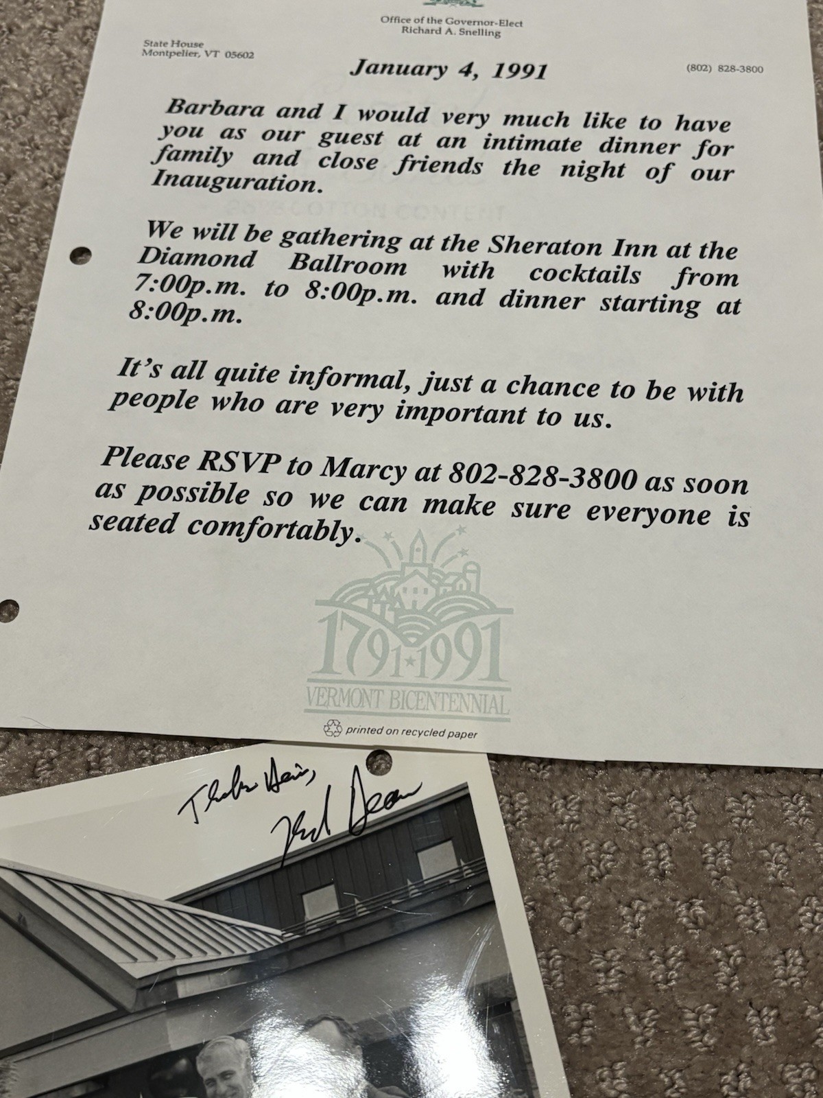 Vintage Vermont Political History Lot Richard Snelling Governor – Howard Dean