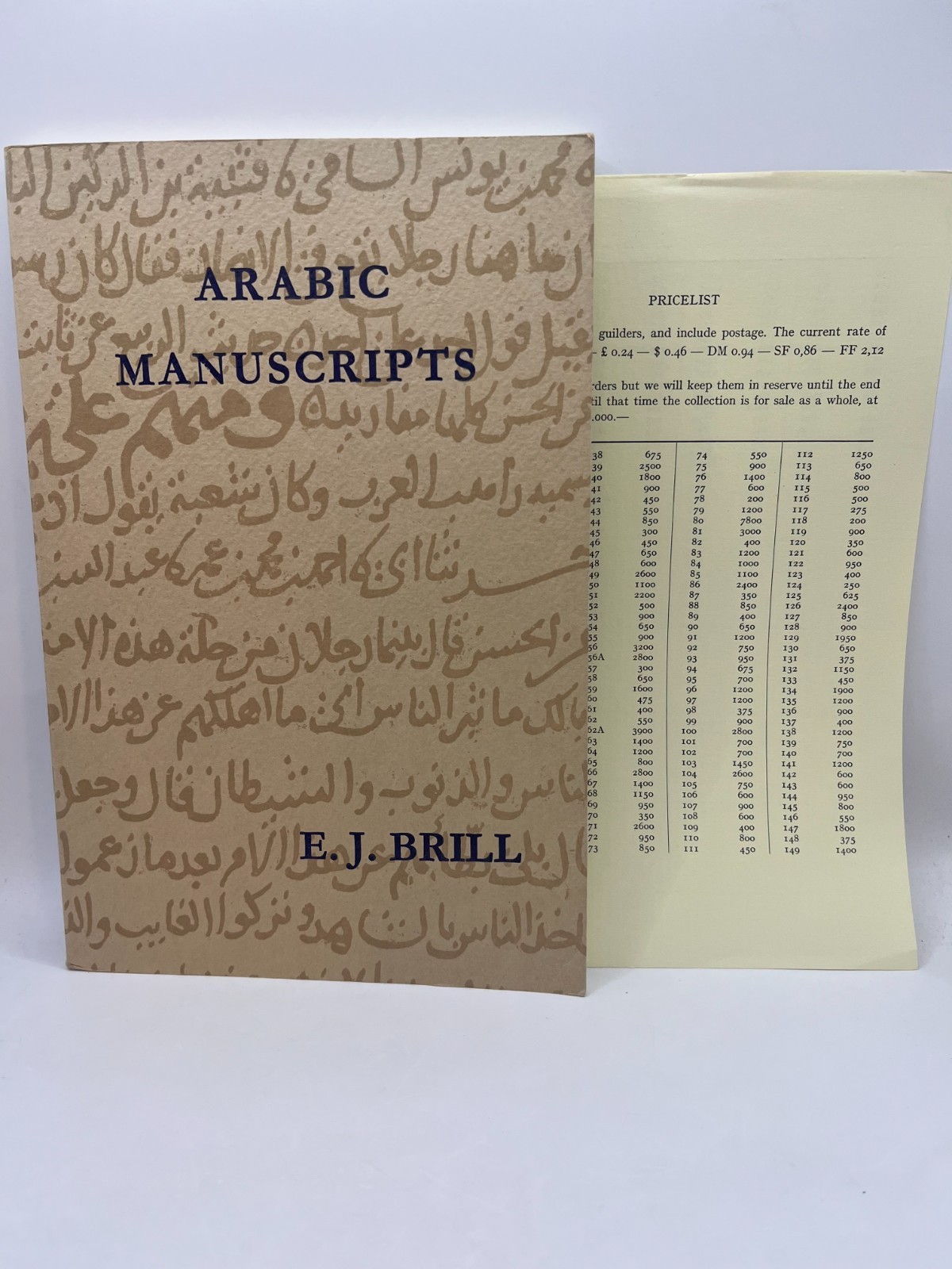 ARABIC MANUSCRIPTS ~ Descriptive Catalogue, E.J. Brill, price list Islam Arab