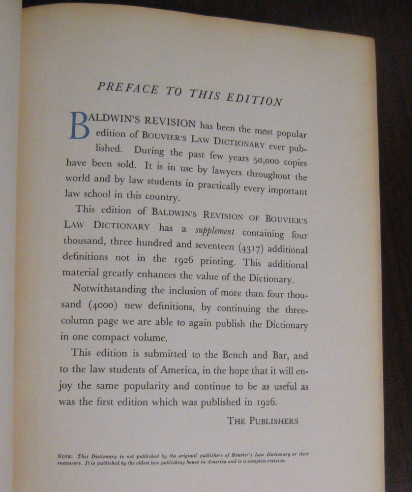 Bouvier’s Law Dictionary – Baldwin’s Students Edition Law Reference Book 1948