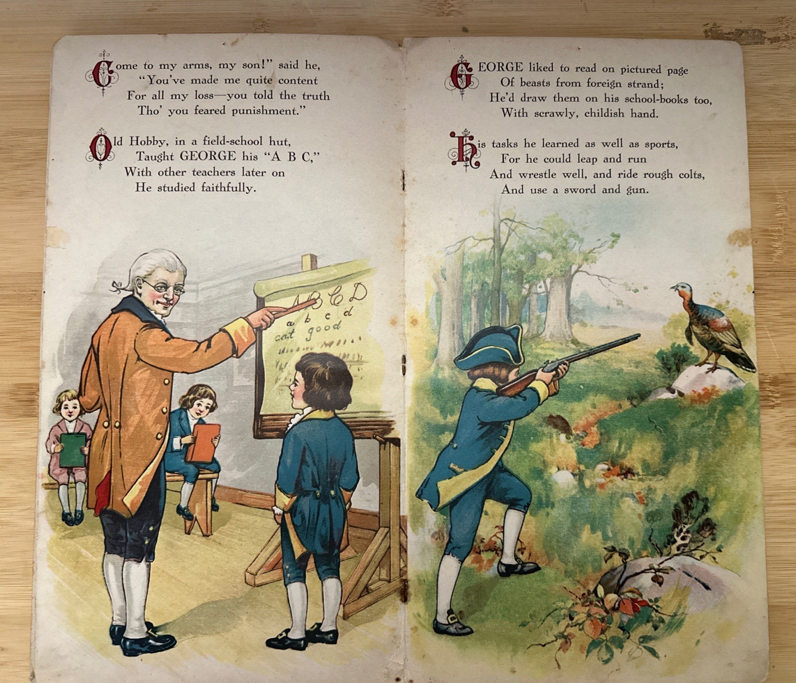 Antique 1916 Boyhood Days Of George Washington Stecher Lith Co. Rochester NY
