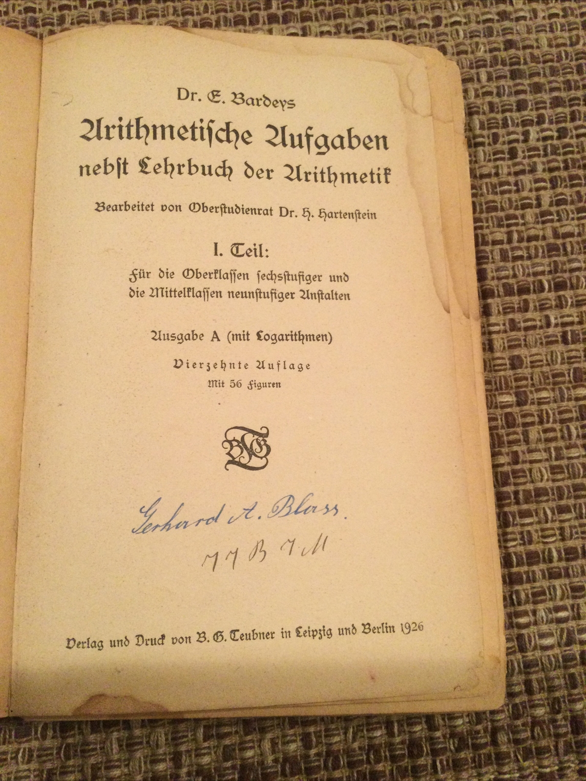 Antique German Arithmetic Book, Berlin Germany 1926,
