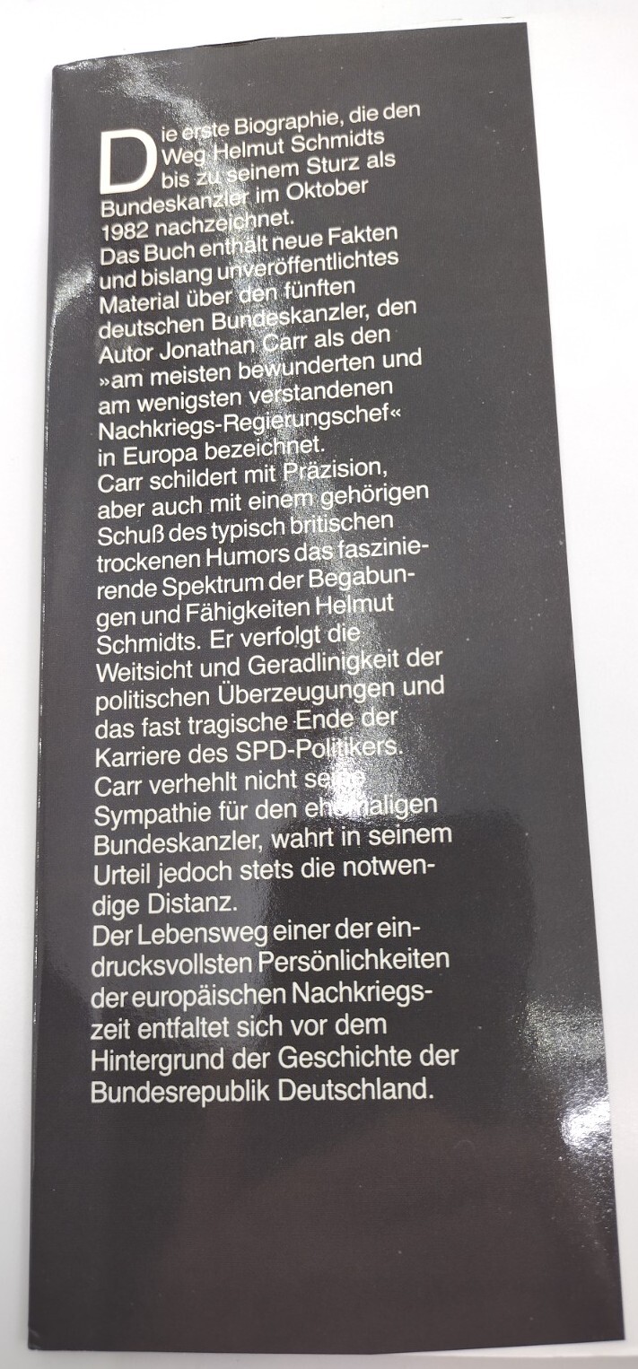 Helmut Schmidt 1985 Johnathan Carr 269pp HC DJ Illustrated *In German* LIKE NEW