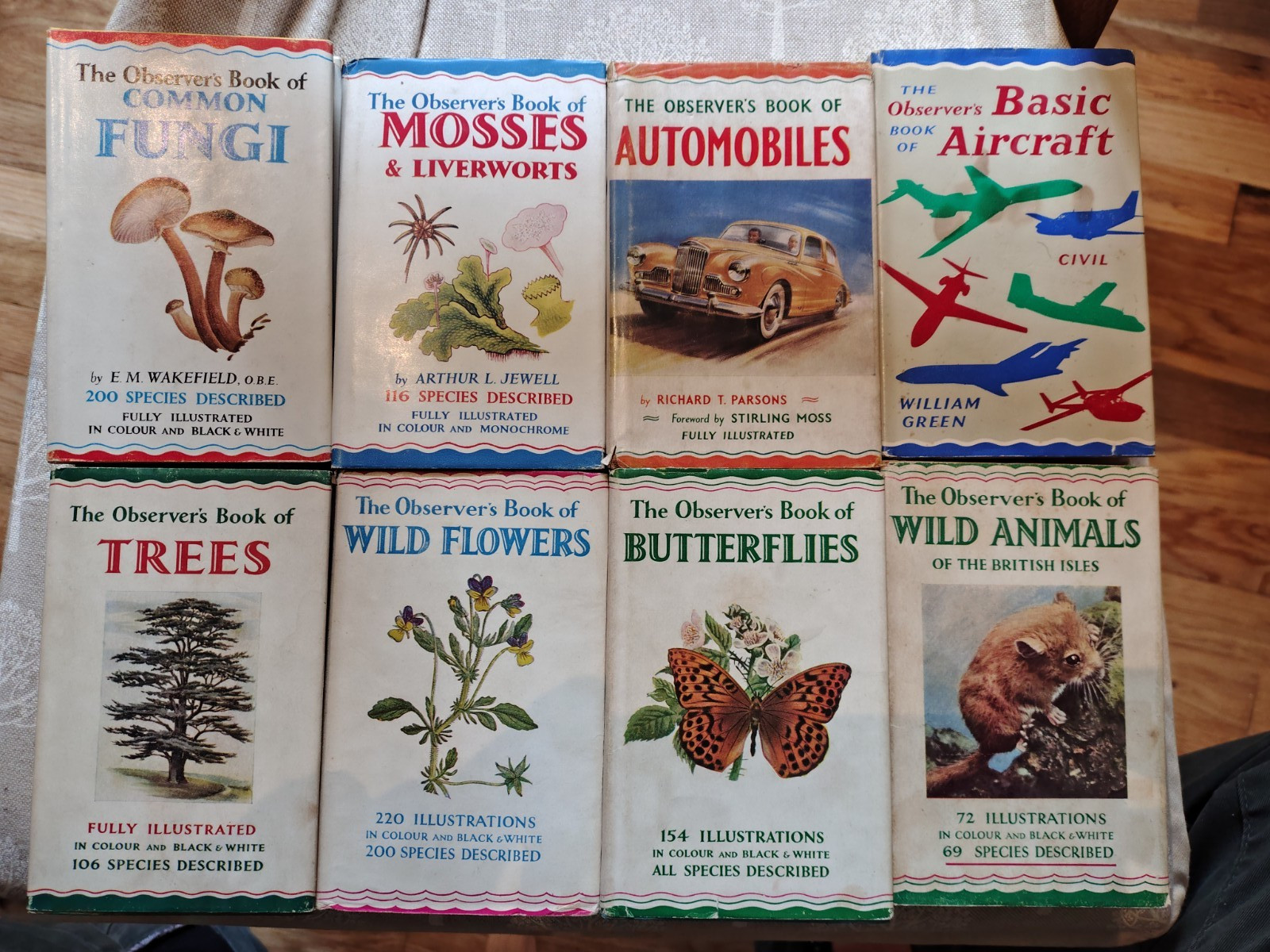 8 x The Observer’s Book of # 2, 3, 4, 5, 19, 20, 21, 38, all with dust covers.