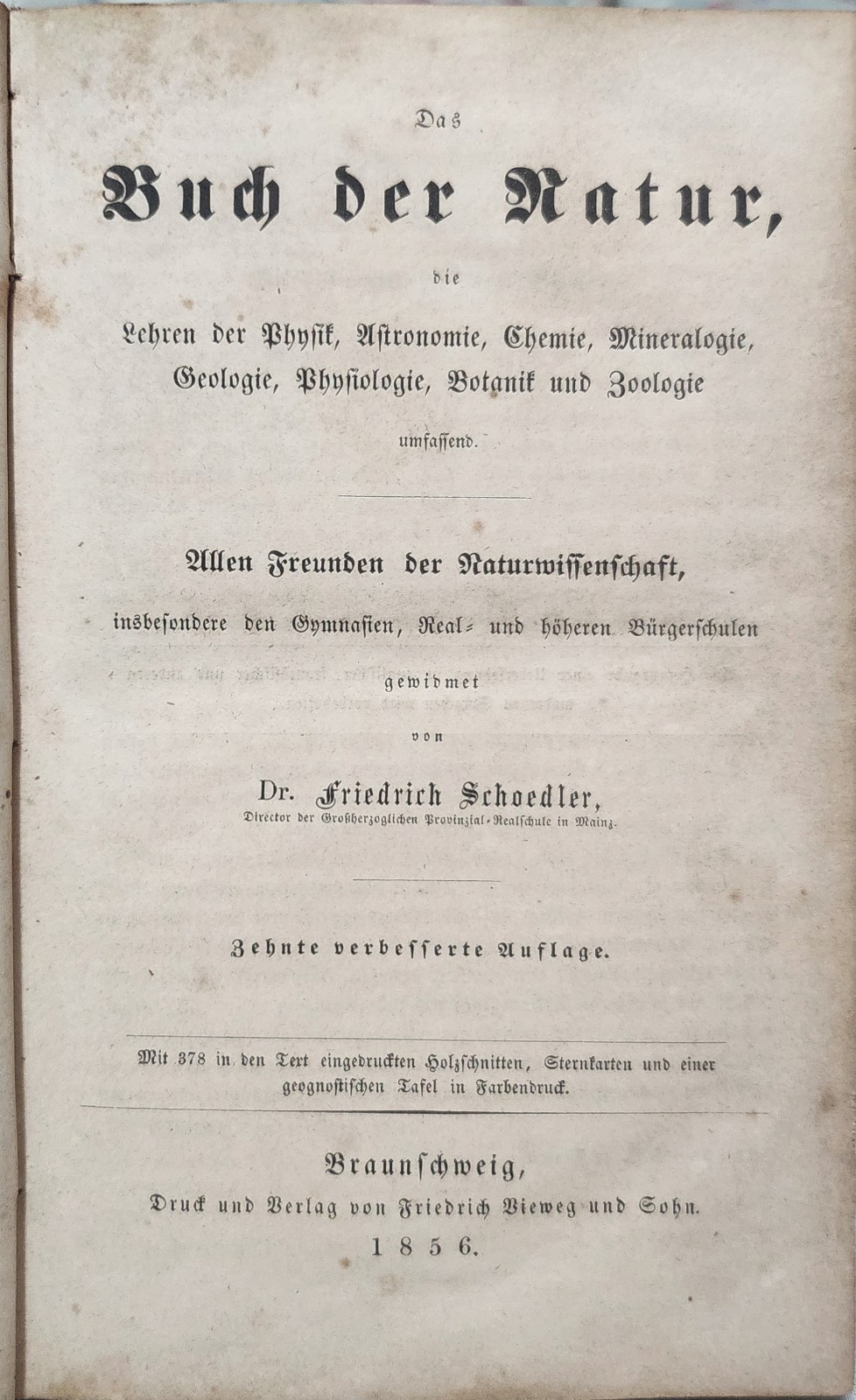 Dr. Friedrich Schoedler’s comprehensive book on natural history Published 1856