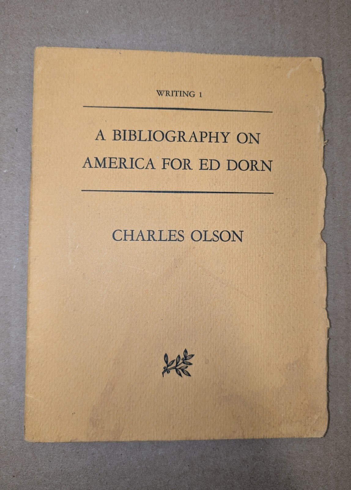 SIGNED CHARLES OLSON Bibliography on America for Ed Dorn 1964 softcover
