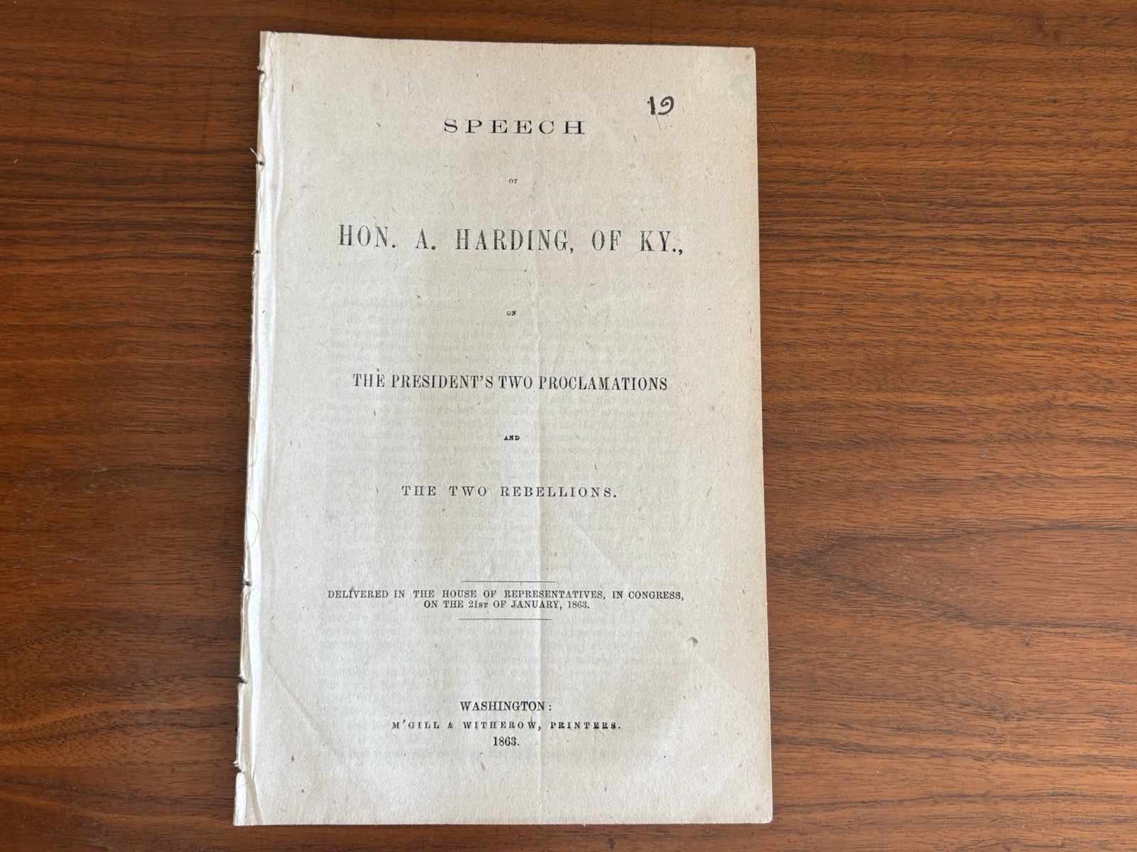 1863 Aaron Harding Anti-Emancipation Speech Lincoln Civil War Pamphlet
