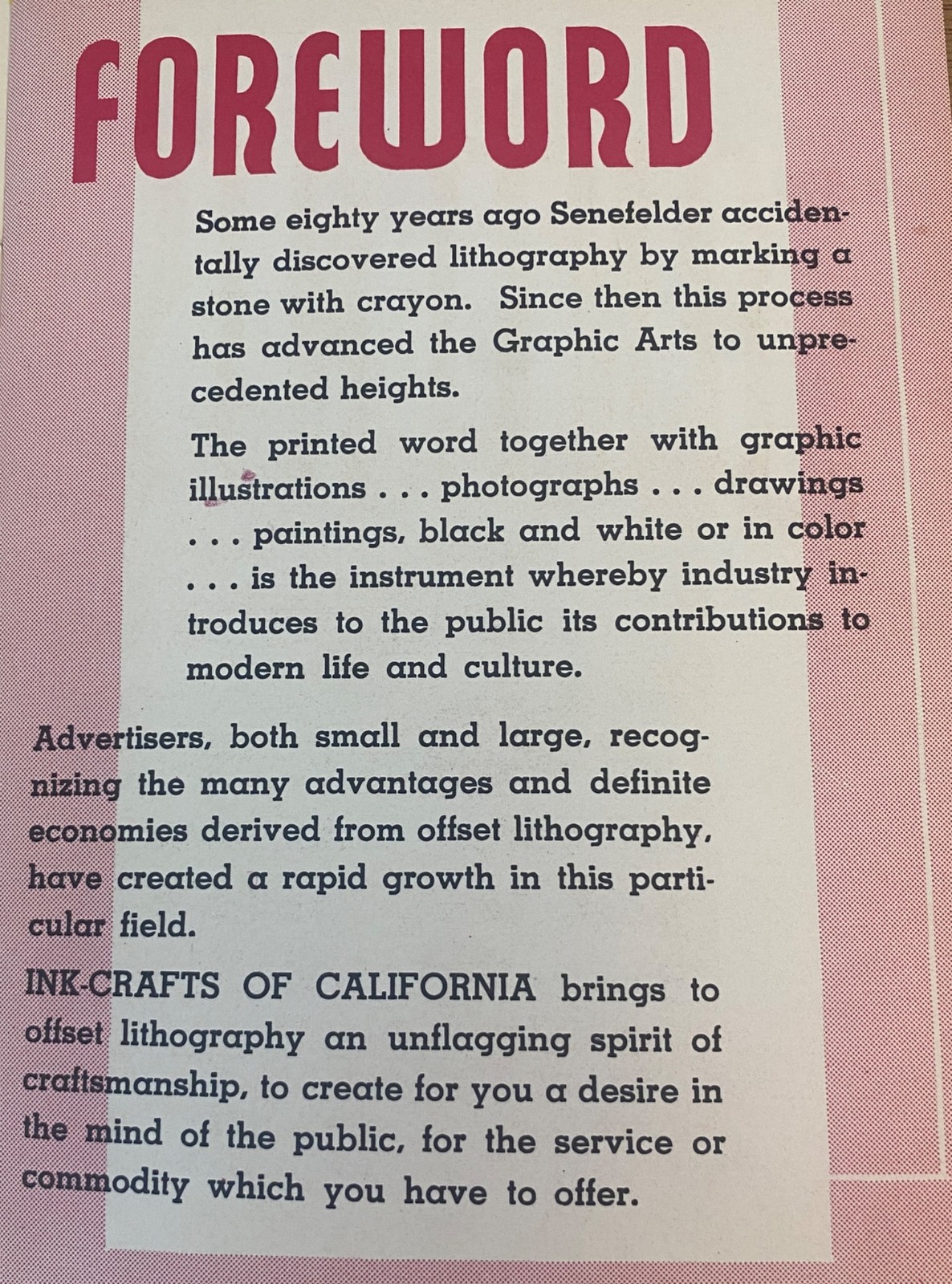 INKCRAFTS REPRESENTS LITHOGRAPHY 1941 Graphic Design Color Brochure