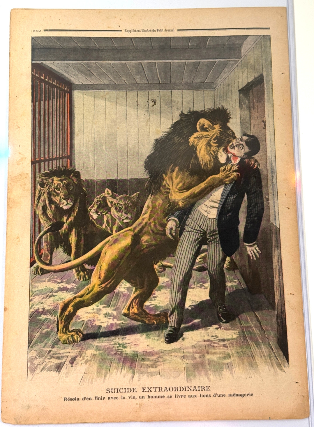 1908 Le Petit Journal Newspaper Murder CIRCUS Death Lion Suicide COMPLETE