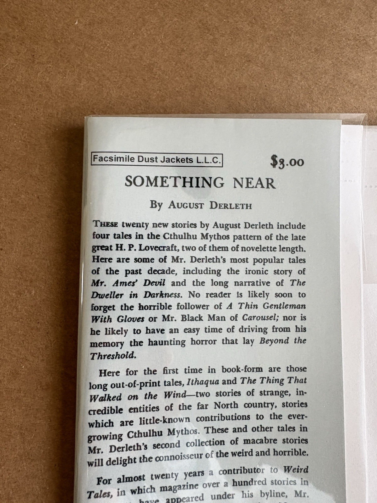 Something Near by August Derleth 1945 1st Ed. Facsimile Dust Jacket. Nice!