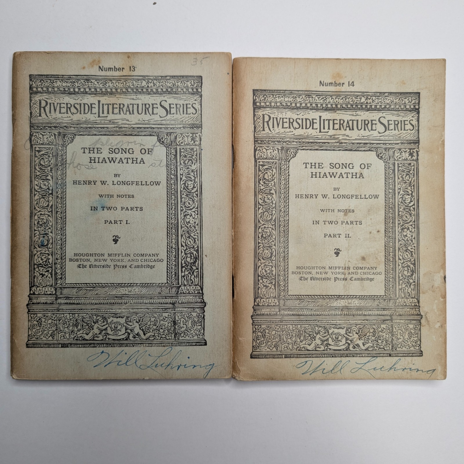 x2 LOT 1901 The Song of Hiawatha Henry Longfellow Riverside Literature Part I II