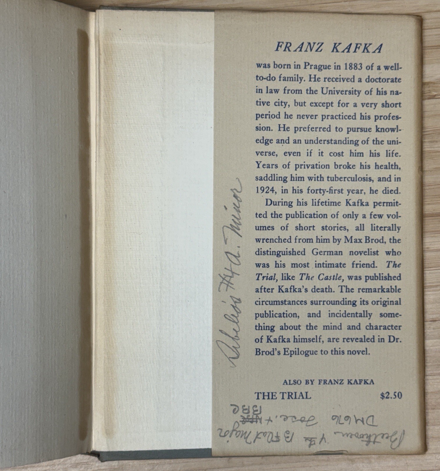 THE CASTLE by FRANZ KAFKA 1947 6th Printing with Thomas Mann Homage