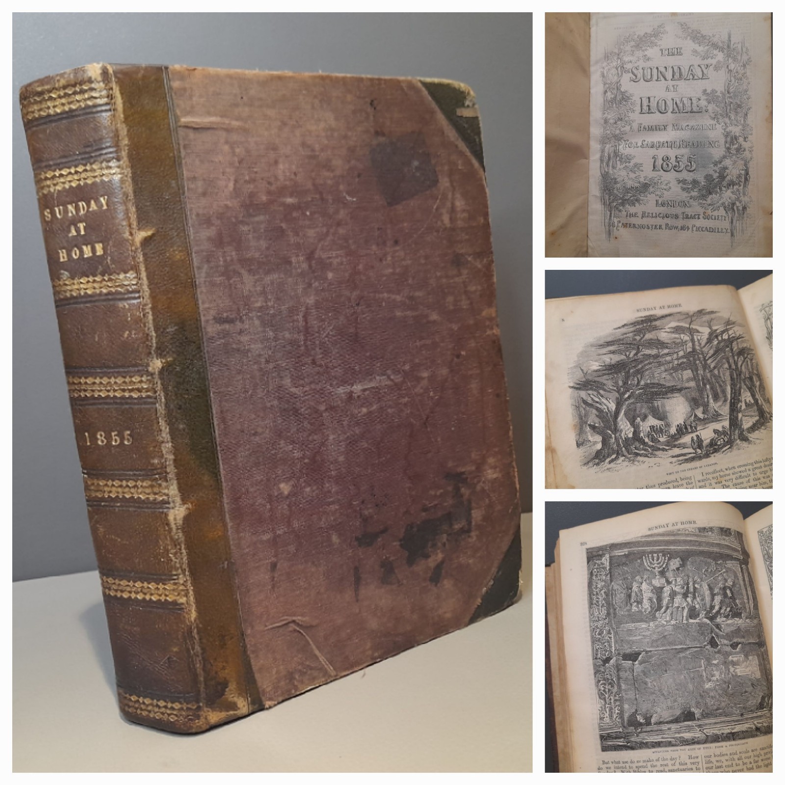 Antique 1855 Book SUNDAY AT HOME 171 Years Old Christian Periodical Woodcuts