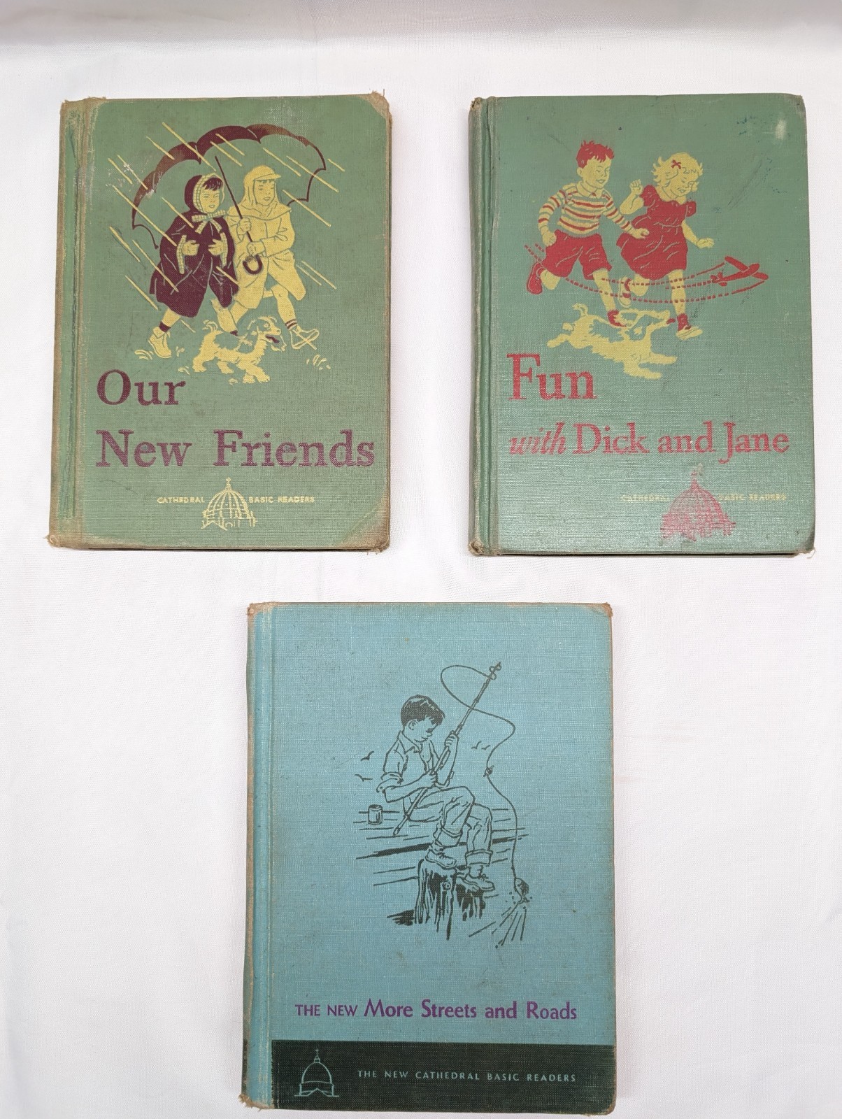 3 Cathedral Basic Readers Fun With Dick & Jane, Our New Friends, More Streets