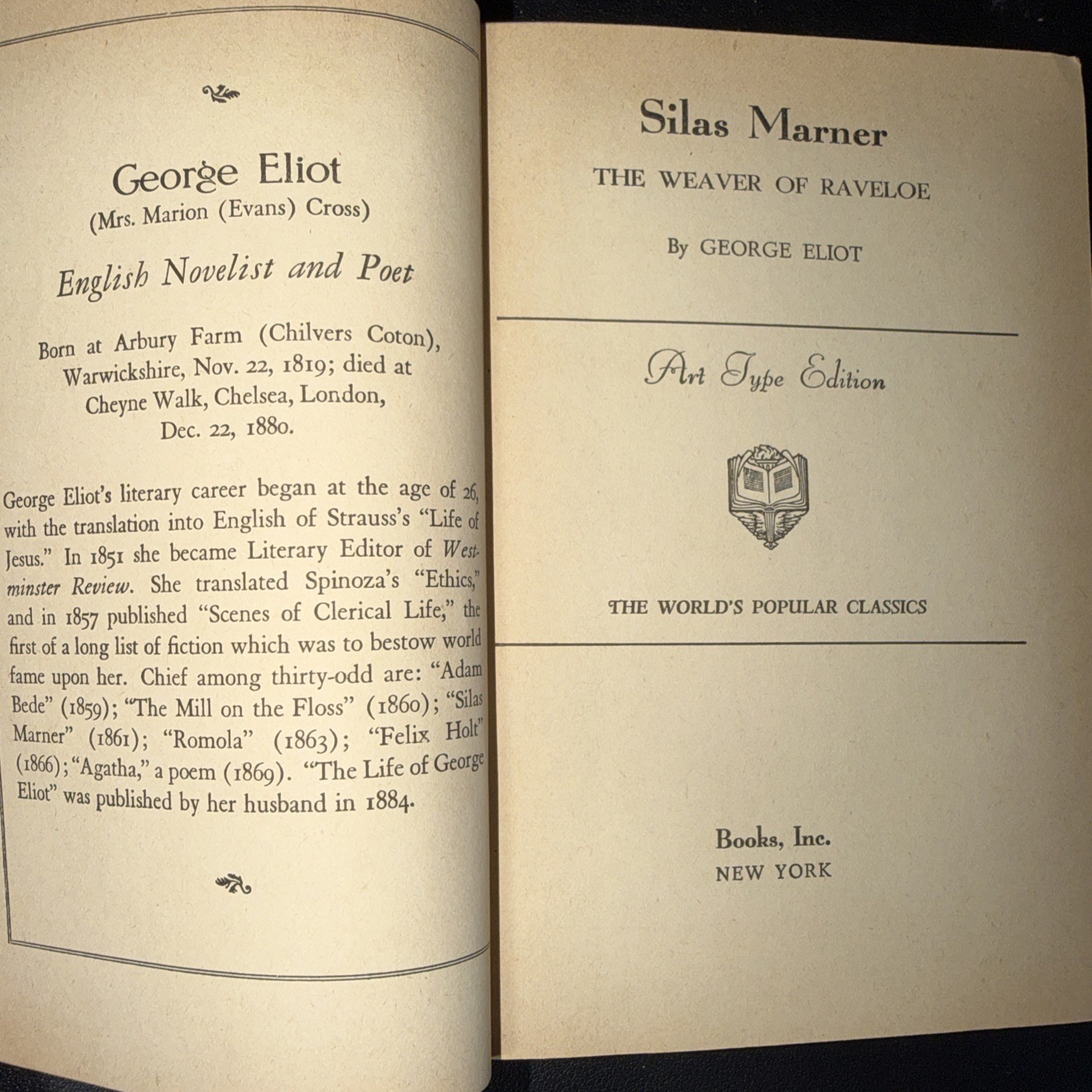 „Silas Marner The Weaver of Raveloe“ Vintage Book Inc New York press no date