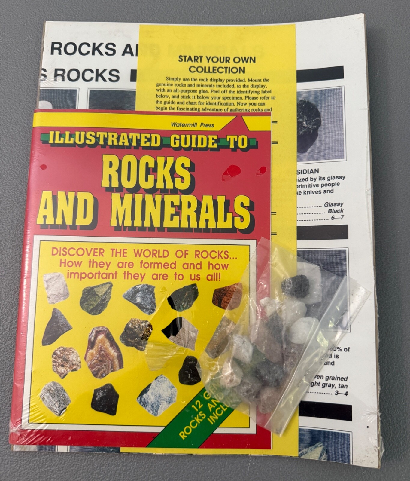 Vtg Illustrated Guide to Rocks and Minerals Kit Book Watermill Sealed w/ Rocks