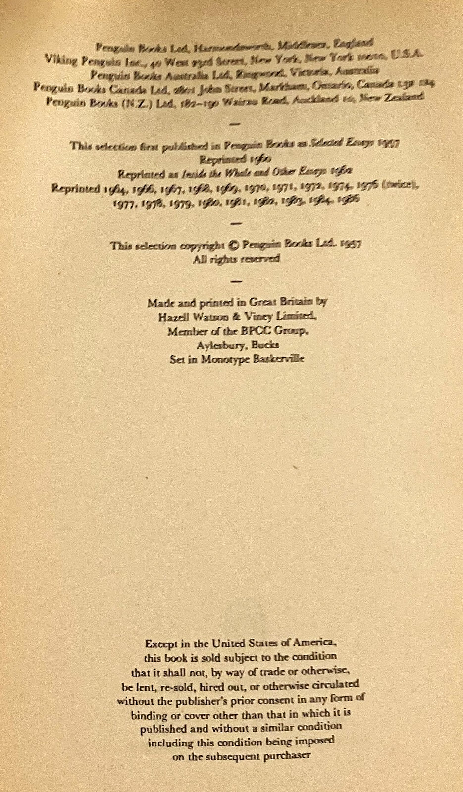 George Orwell: Inside the Whale and Other Essays Penguin 1957 UK Edition RARE