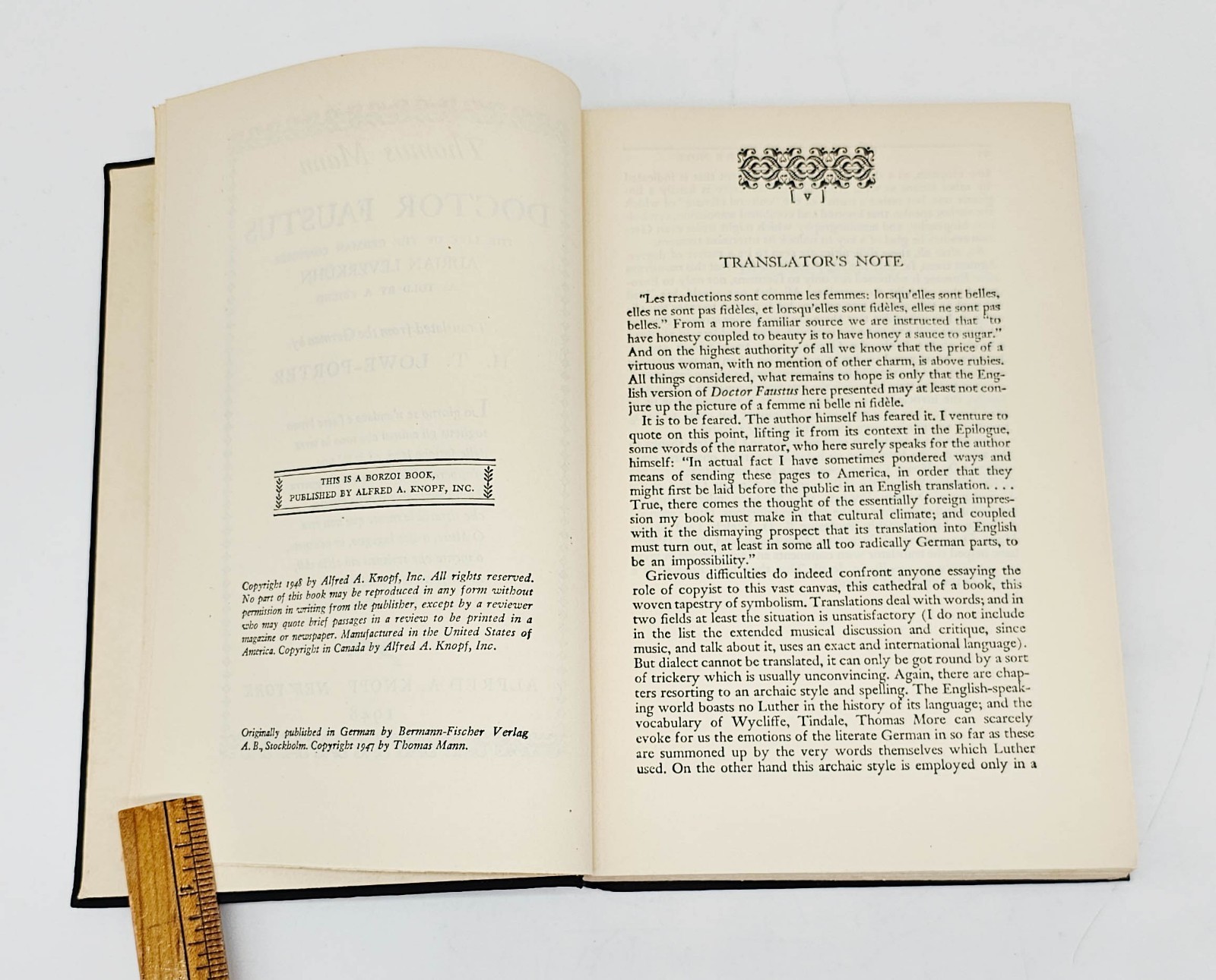 Doctor Faustus by Thomas Mann 1948 HC DJ 510 pp w Insert, American Edition