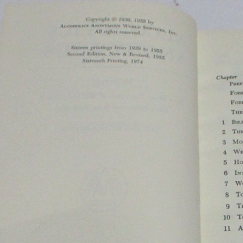 ALCOHOLICS ANONYMOUS 2nd Edition, 16th Printing, 1974, HC w/dj, w/ receipt, VG
