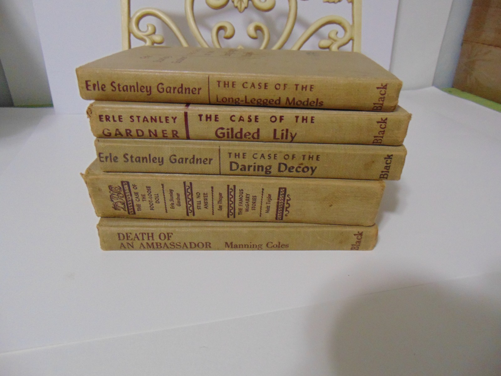 Lot of 5 Vintage Books Tan Brown Prop Shelf Display Decor Stack